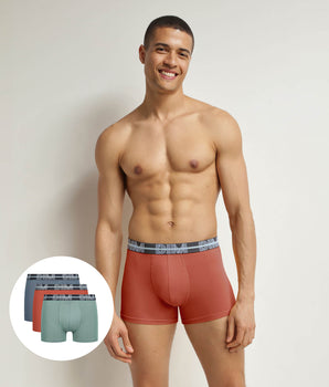 Pack of 3 boxers cotton stretch 3D Belt Grey Green Orange Powerful