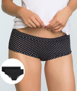 2 Pack Women's Shortys in Black and Polka Dot  Body Mouv