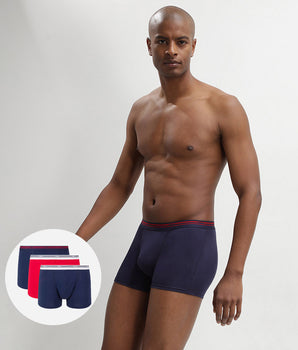 3 Pack stretch cotton trunks Denim Blue and Lava Red Daily Colors