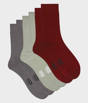 Pack of 3 pairs of men's socks in Gray, Red, Sage Dim Cotton