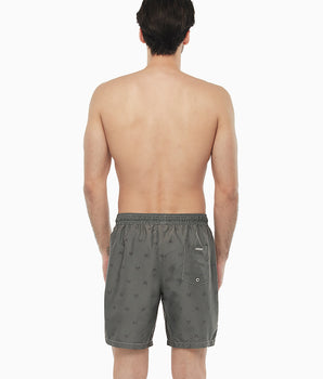 Long grey swim shorts with car print