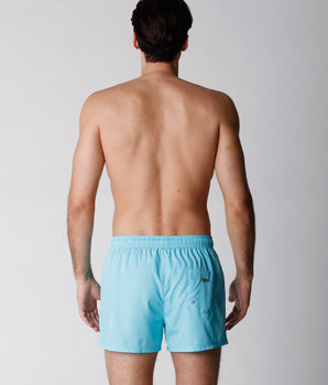 Men's Blue Short Swimsuit with Wave Print