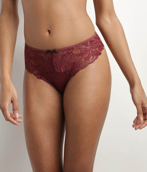 Women's lace and microfibre briefs in Dark Ruby Generous Essentiel