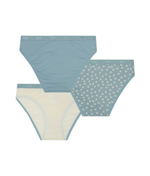 Pack of 3 girls' knickers in blue flower patterned cotton Les Pockets