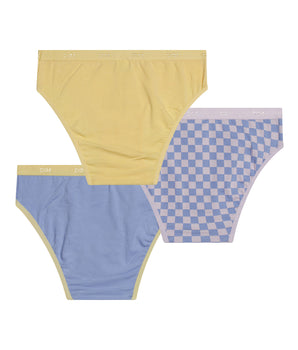 Pack of 3 girls' stretch cotton panties with checkerboard pattern Yellow Les Pockets