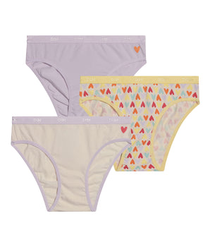 Pack of 3 stretch cotton girl's panties with heart pattern Yellow Les Pockets