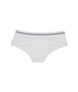 Dim Sport Girl's stretch cotton shorty white with silver print