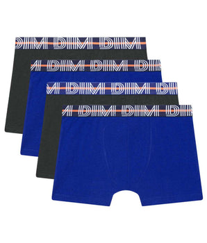 Pack of 4 boys' stretch cotton boxer shorts with blue waistband EcoDim