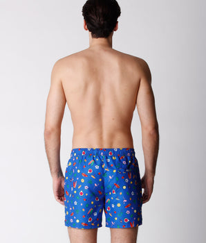 Men's Blue Swimsuit with Holiday Print