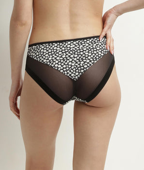 Microfibre and tulle floral midi briefs Black White Dim Generous