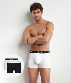 Pack of 2 men's Black Dim Originals stretch cotton boxer shorts with retro waistband