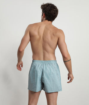 Pack of 2 men's organic cotton boxer shorts with Green Gingham pattern by Dim Green Bio