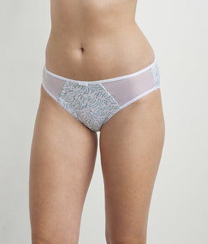 Women's cotton and tulle briefs with vegetal pattern White Generous Organic Cotton