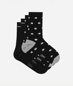 Pack of 2 pairs of women's socks Black with large polka dots Dim Coton Style