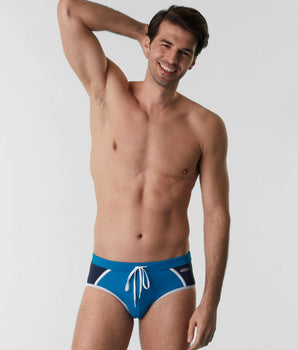 Blue azure swimming briefs in technical fabric