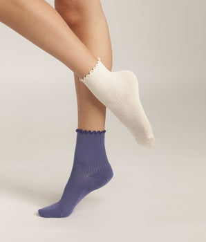 Pack of 2 pairs of women's Blue Cream Dim Modal ruffled socks