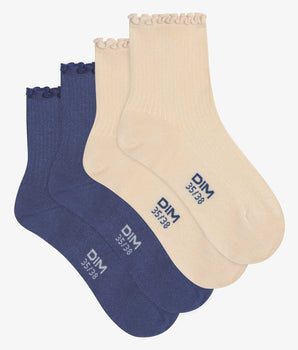 Pack of 2 pairs of women's Blue Cream Dim Modal ruffled socks