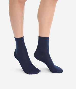 Pack of 2 pairs of women's navy blue mercerized cotton socks