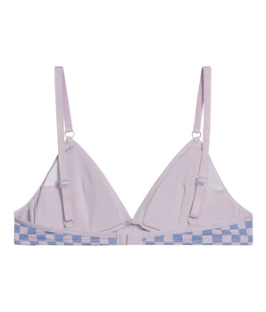 Girl's triangle bra stretch cotton Lila checkerboard Les Pockets