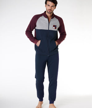 Men’s sweatshirt with long sleeves in 100% cotton, burgundy and blue