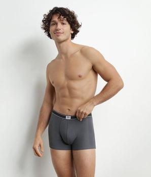 Men's ribbed modal cotton boxer shorts Granite Grey black waistband Dim Elegant