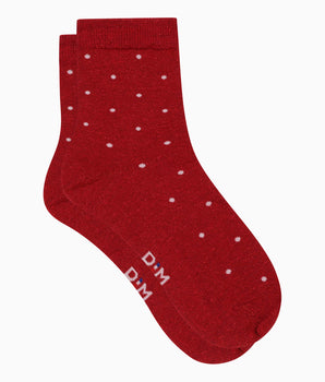 Women's ankle socks in shiny lurex Raspberry Red with polka dots Madame Dim