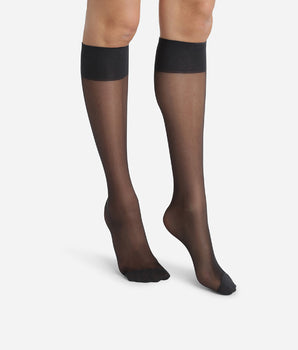 Pack of 2 Black Ultra Resist knee-high socks made of reinforced Lycra