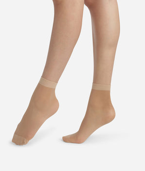 Pack of 2 Beige Ultra Resist knee-high socks made of reinforced voile