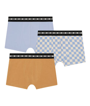 Pack of 3 Lila Blue Cotton Stretch Fashion checkerboard boxer shorts for boys