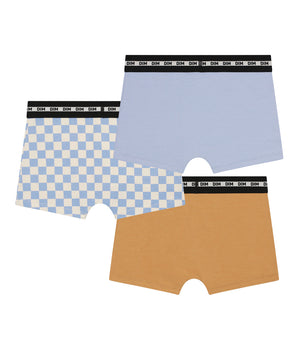 Pack of 3 Lila Blue Cotton Stretch Fashion checkerboard boxer shorts for boys