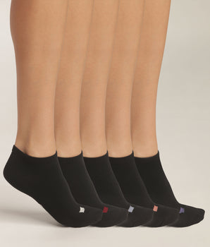 Pack of 5 pairs of women's black cotton socks with EcoDim pastilles