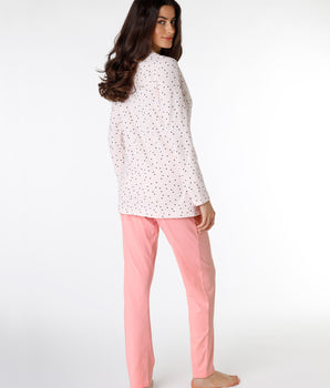 Women's long pyjamas in 100% cotton jersey, peach