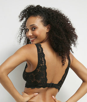 Black Daily Glam Floral Lace Non-Wired Scarf Bralette