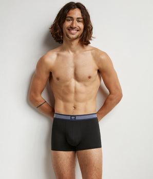 Dim Smart Black Men's cotton modal boxer with striped waistband