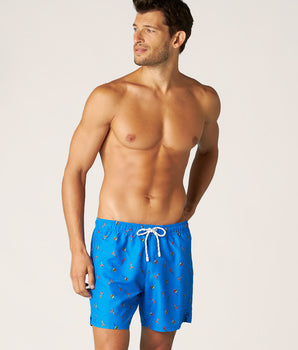 Royal blue parrot boxer shorts, peach fabric