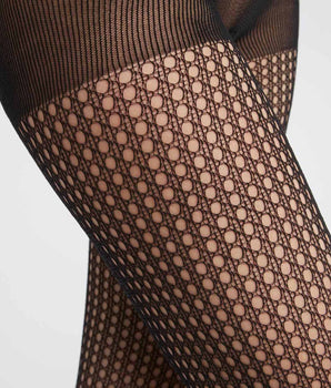 Dim Style  Black Women's tights in sheer veil cane pattern