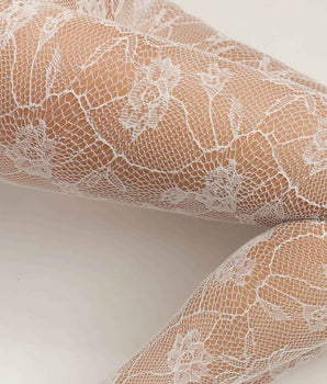 Women's fishnet and floral lace tights Baroque White Dim Style