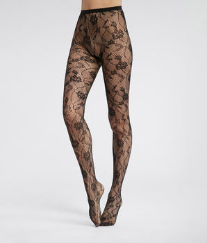 Dim Style Black Women's fishnet and floral lace tights