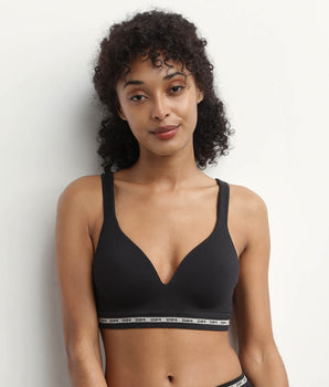 Ribbed black bra wireless or seams Dim Icon Seamless