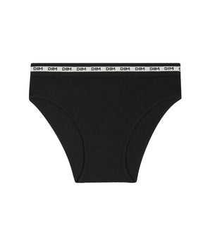 Girls' ribbed fabric briefs in Black with beige waistband Dim Icons