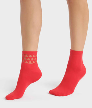 Pack of 2 pairs of microfibre women's socks in red with hearts Dim Skin