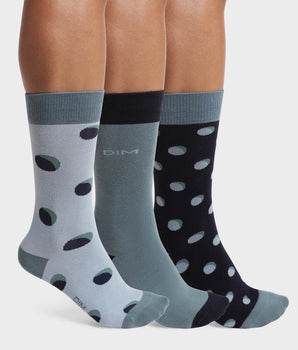 Pack of 3 pairs of men's polka dot socks in Fern Blue Coton Style