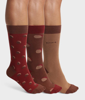 Pack of 3 pairs of men's polka dot socks in Red Mahogany Cotton Style