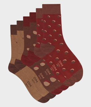 Pack of 3 pairs of men's polka dot socks in Red Mahogany Cotton Style