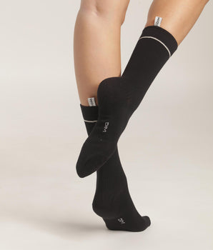 Unisex black ribbed cotton socks with cream line Dim Icons