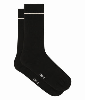 Unisex black ribbed cotton socks with cream line Dim Icons