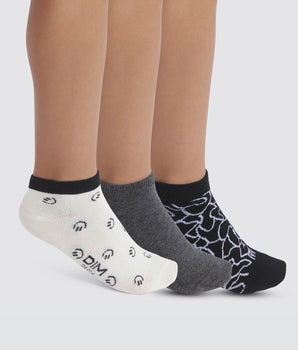 Pack of 3 pairs of black children's socks with smiley pattern Cotton Style