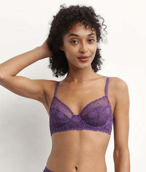 Full cup tulle and lace bra in Violet DIM Fleur