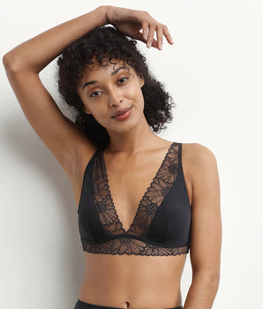 Microfibre and lace triangle bra in Black DIM Fleur