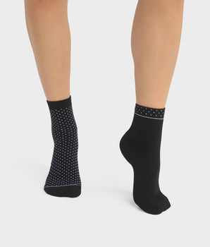 Pack of 2 pairs of black women's socks in organic cotton with polka dots Dim Good